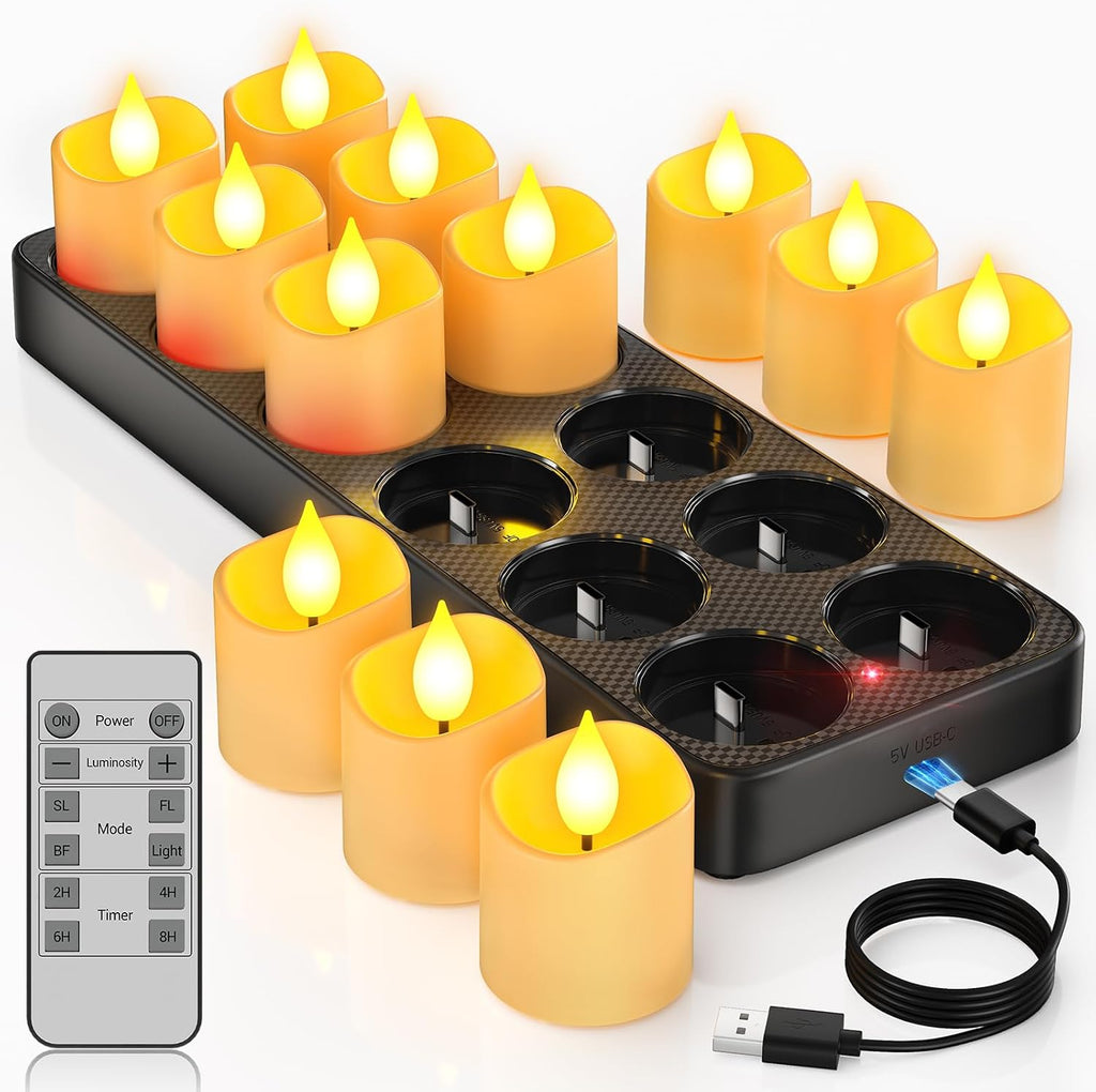 Yme Rechargeable Tea Lights Candles with Remote & USB-C Charging Base