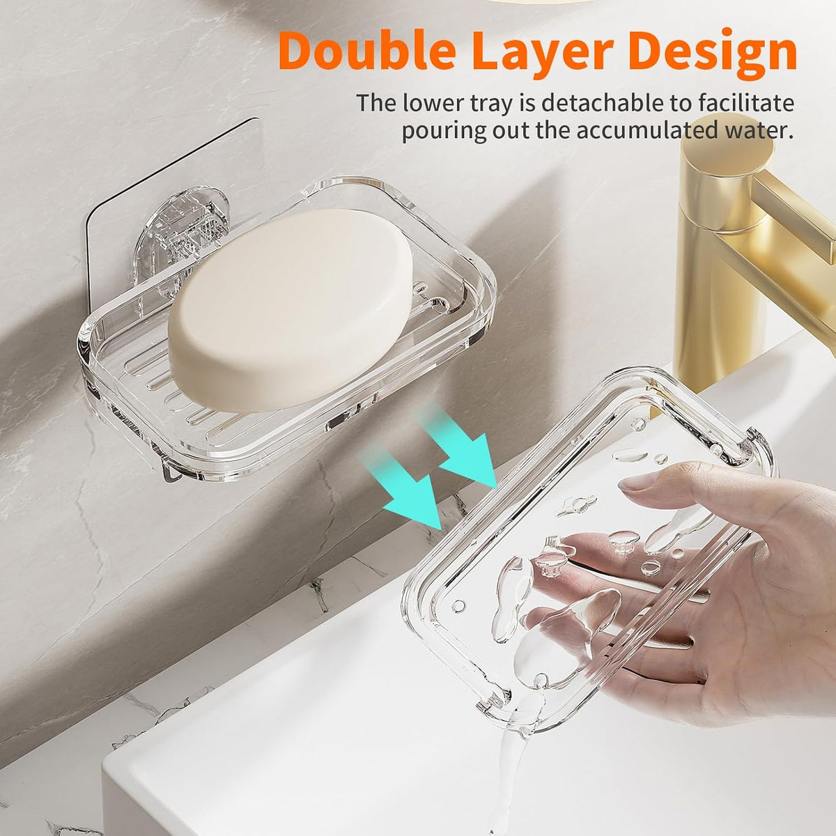 Bar Soap Dish 2 Pack,Self Draining Soap Holder for Shower,Wall Mounted Soap Saver with Strong Adhesive, No Drilling Clear Plastic Holder for Bathroom Storage & Kitchen Sink Organizer,Keeps Soap Dry
