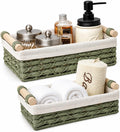 Sage Green Bathroom Baskets Set of 2, Paper Rope, Wood Handles