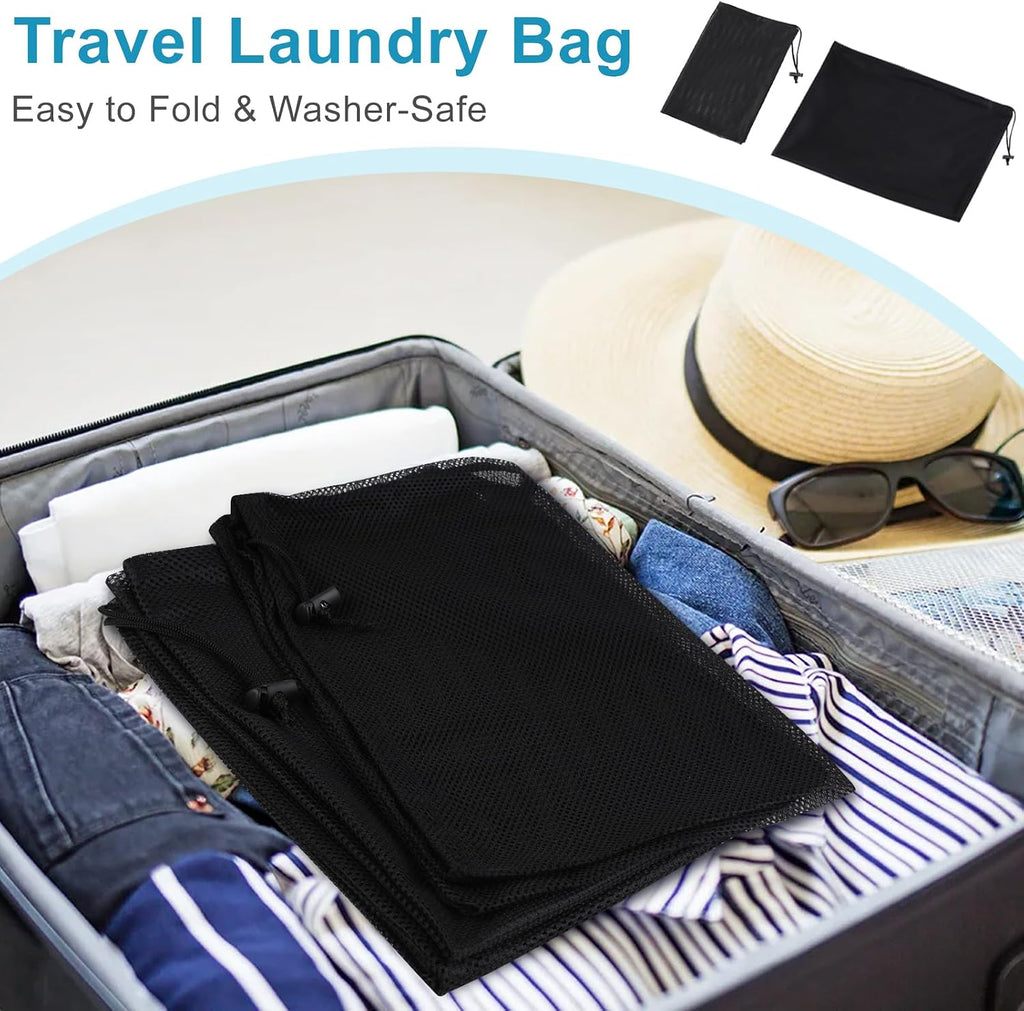 3 Pack Mesh Laundry Bags, 2 Large & 1 Small Breathable Mesh Laundry Bag, Drawstring & Tear Resistant Black Wash Bags for Home, Dorm, Travel & Camping