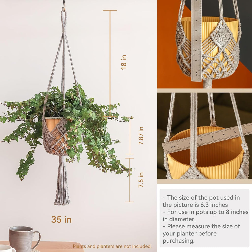 Hanging Planter with Patterns,2Packs Macrame Plant Hangers Indoor Macrame for up to 8 inch Pot Crochet Boho Plant Hanger Holder for Indoor Outdoor with 2S Shaped Stainless Steel Hooks (Gray)