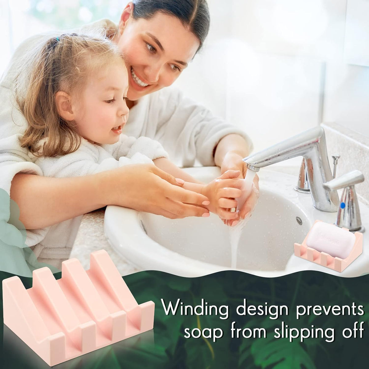 Cunhill 2 Pieces Soap Dish, Silicone, Light Pink