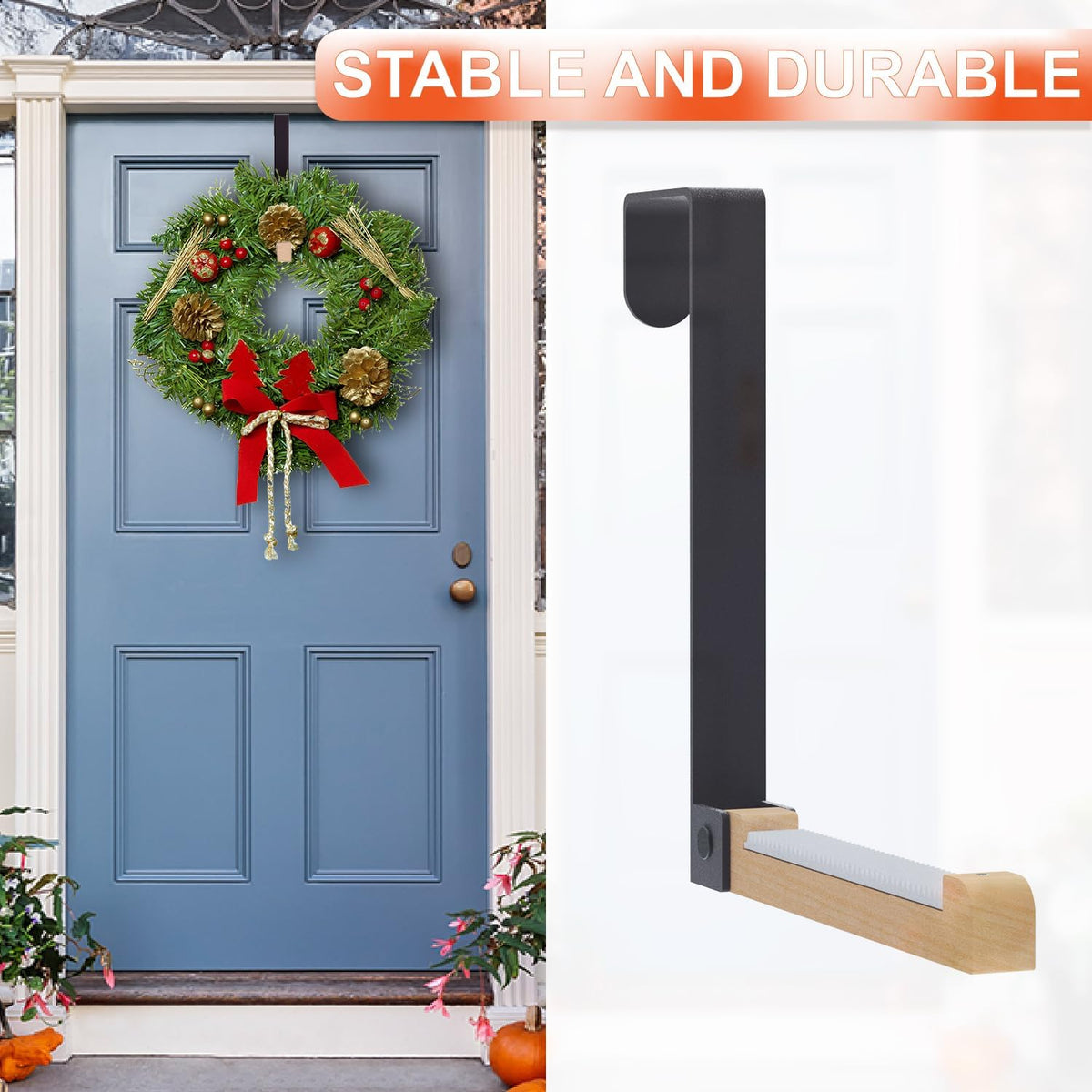 2 Pack Over The Door Hooks(L=6.1"), Over Door Hanger, Heavy Duty No Drill Hanger for Towels, Coats, Hats, Bags in Bathroom, Bedroom, Kitchen, Living Room-Black
