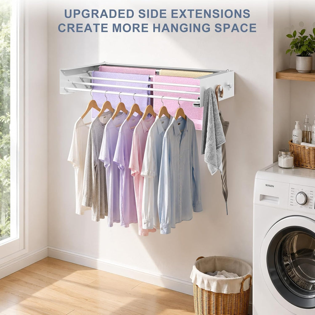 Extra Wide 40 Inch Drying Rack, Wall Mounted Foldable Clothes Drying Rack with 5 Stainless Steel Rods, Space Saving Indoor Laundry Rack for Apartment, Bathroom, and Balcony Home Organization
