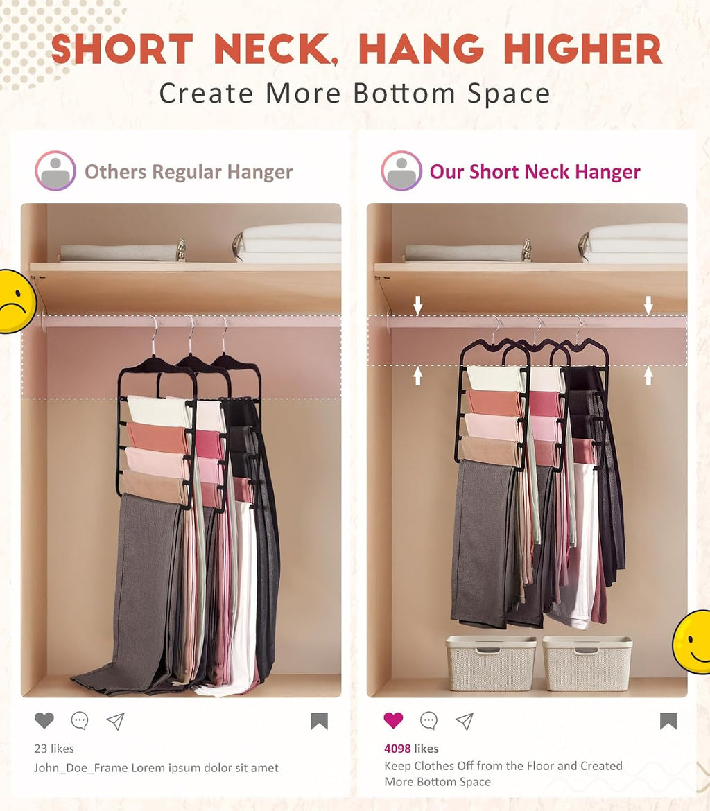 Pants Hangers Space Saving,5 Pack 5 Tier Velvet Short Neck Pants Hangers