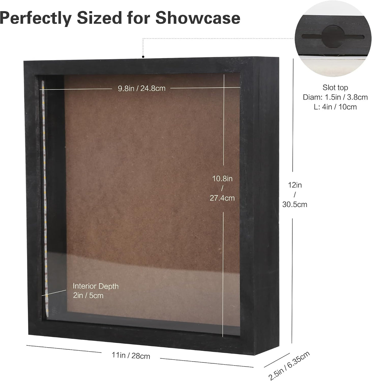 11x12 Shadow Box with Slot-Wine Cork Holder-Ticket Display Case Frame Come with Light-Beer Caps Show case-Christmas Home Decoration (Black)