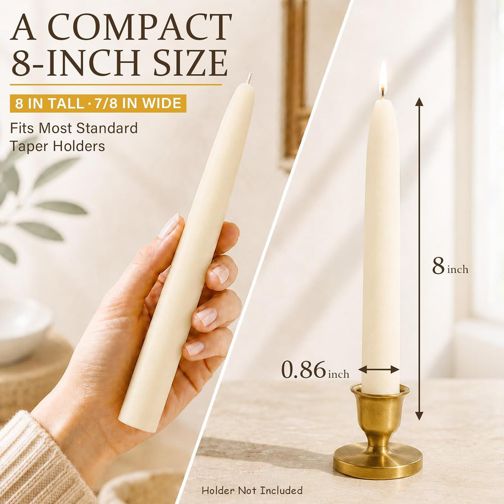 2 Pack 8 Inch 100% Pure Natural Beeswax White Taper Candles