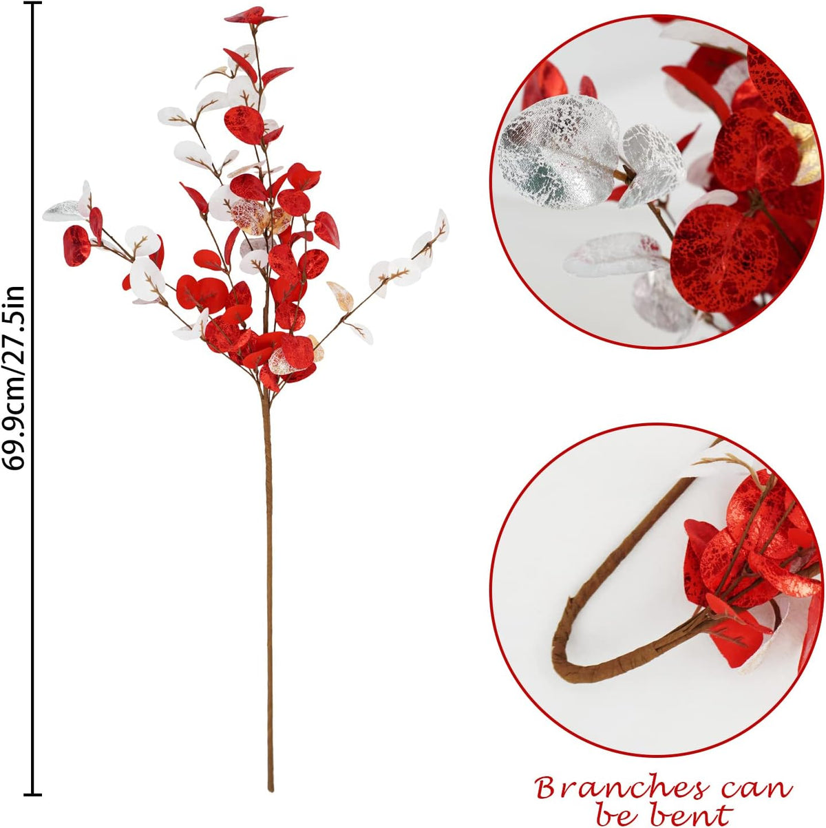 Agusbagli 6 Pcs Artificial Eucalyptus Leaves, 28'' Christmas Stems for Vase