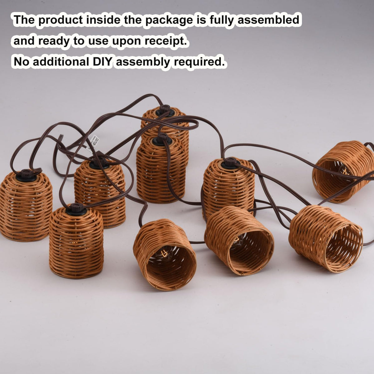 Plug-In Lantern String Lights, 13FT Rattan String Lights 10 Bulbs Natural