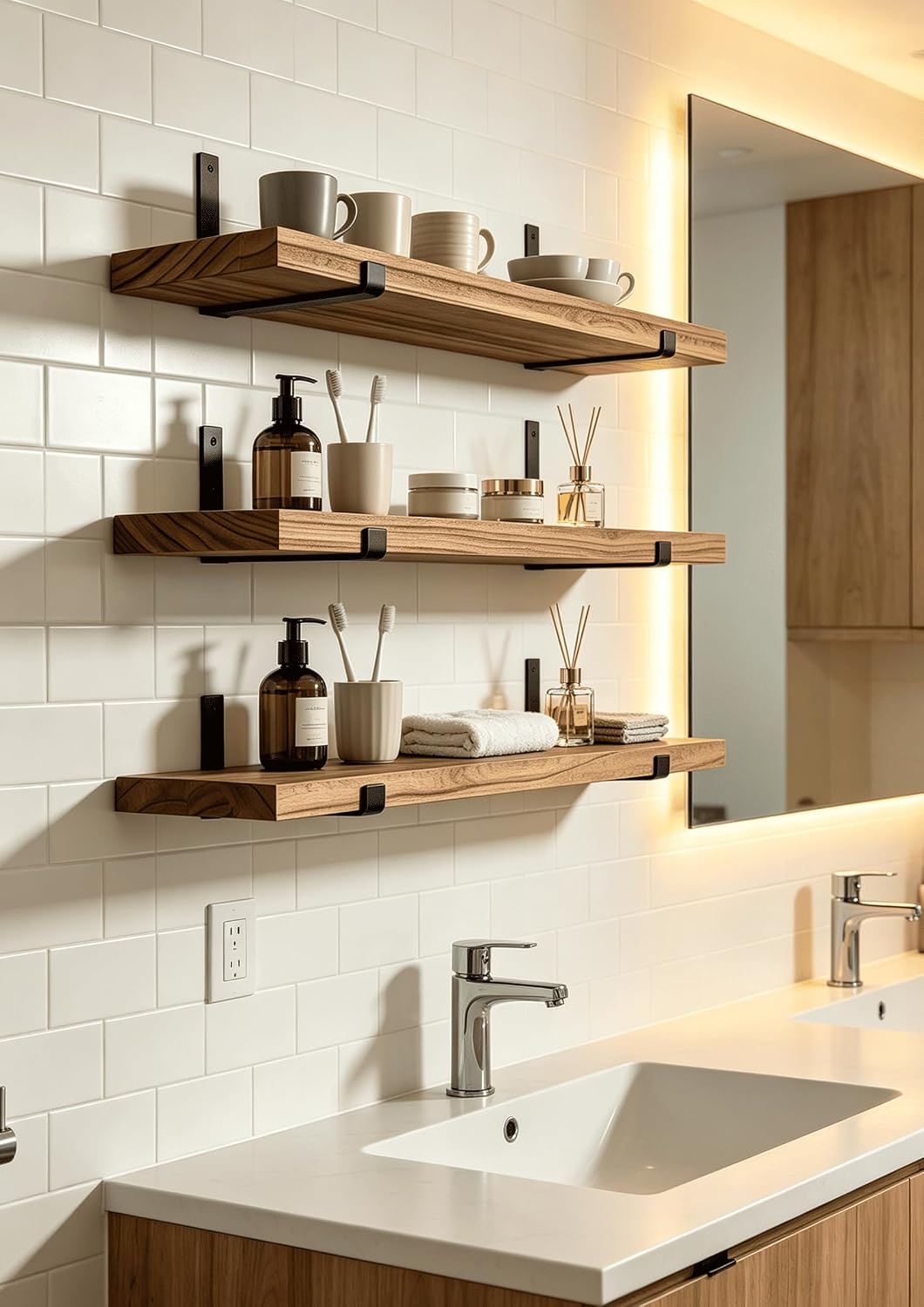 Rustic Wood Floating Shelves Farmhouse Wooden Wall Shelves for Bathroom Bedroom Living Room Kitchen Office Set of 4 Light Brown 24 Inch