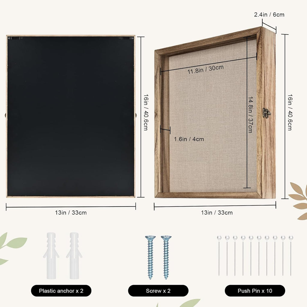 13×16 Shadow Box Frame, Linen Back, Glass Door, Hinge Display Case