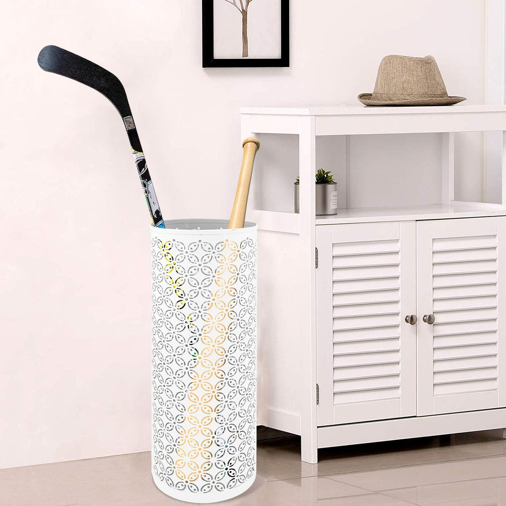 Metal Round Umbrella Stand Rack,Free Standing Umbrella Holder Bin,Canes Walking Sticks Holder for Entryway,Home,Office,White