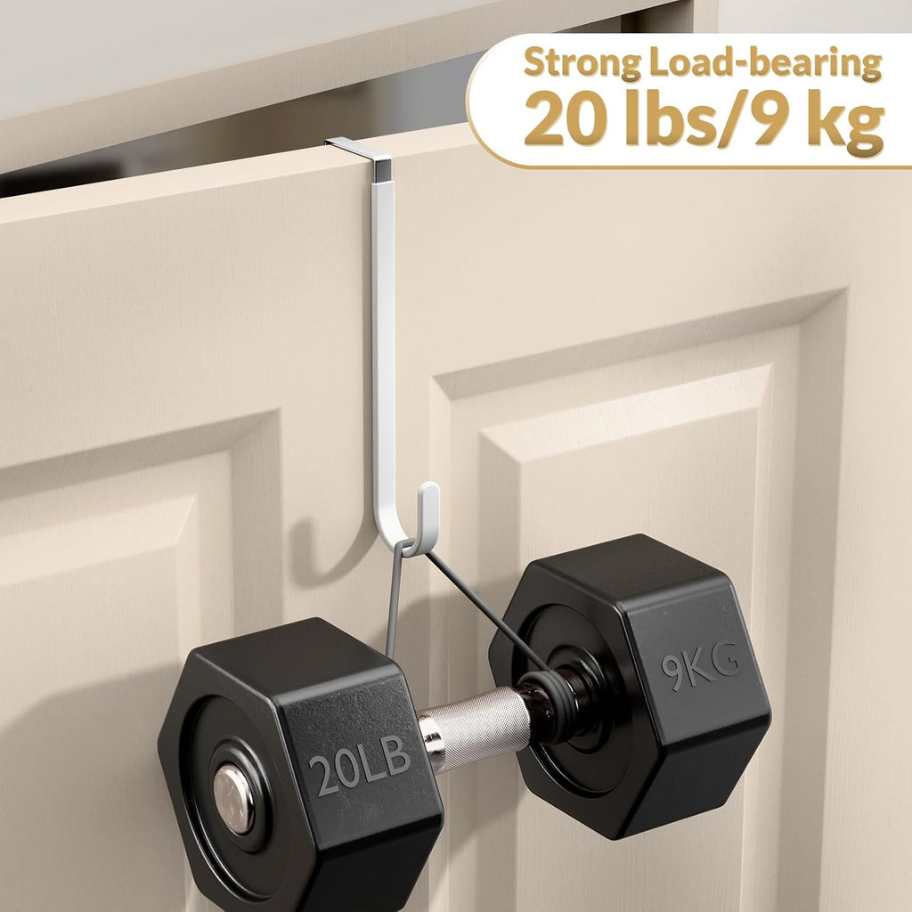 Over the Door Hooks, 4 Pack Heavy Door Hanger Hooks with Non-Slip Rubber, Over Door Hanger for Towels, Coats, Bags, Space Saving Door Coat Hanger for Living Room,Bathroom, Bedroom (White, Long)