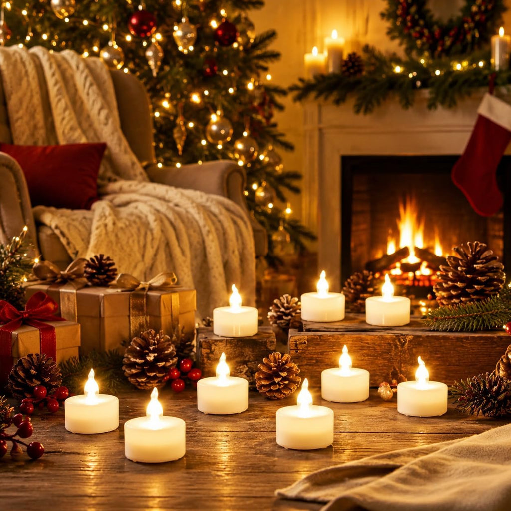 Cozeyat 12pcs Led Tea Lights with Timer Function(6Hrs On 18Hrs Off) Mini Flameless Candles Warm White Flickering Battery Operated Tealights for Christmas Wedding Halloween Party Home Decoration