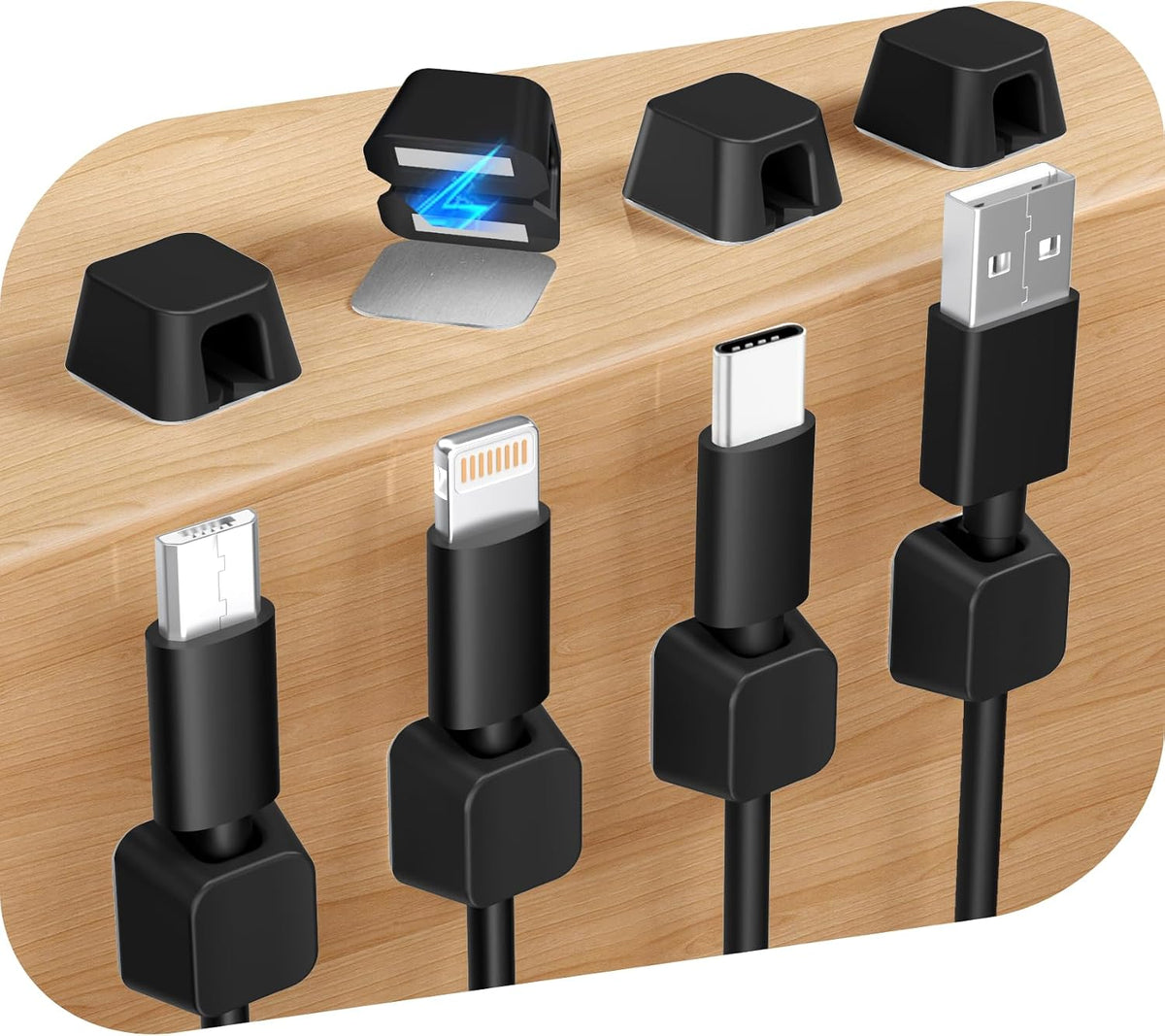 Viaky 8 Pack Magnetic Cord Holder,Black Cable Clips for Desk,Home,Office