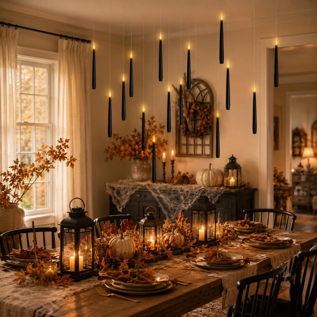 Black Floating Candles with Wand Remote, Hanging Halloween Decorations