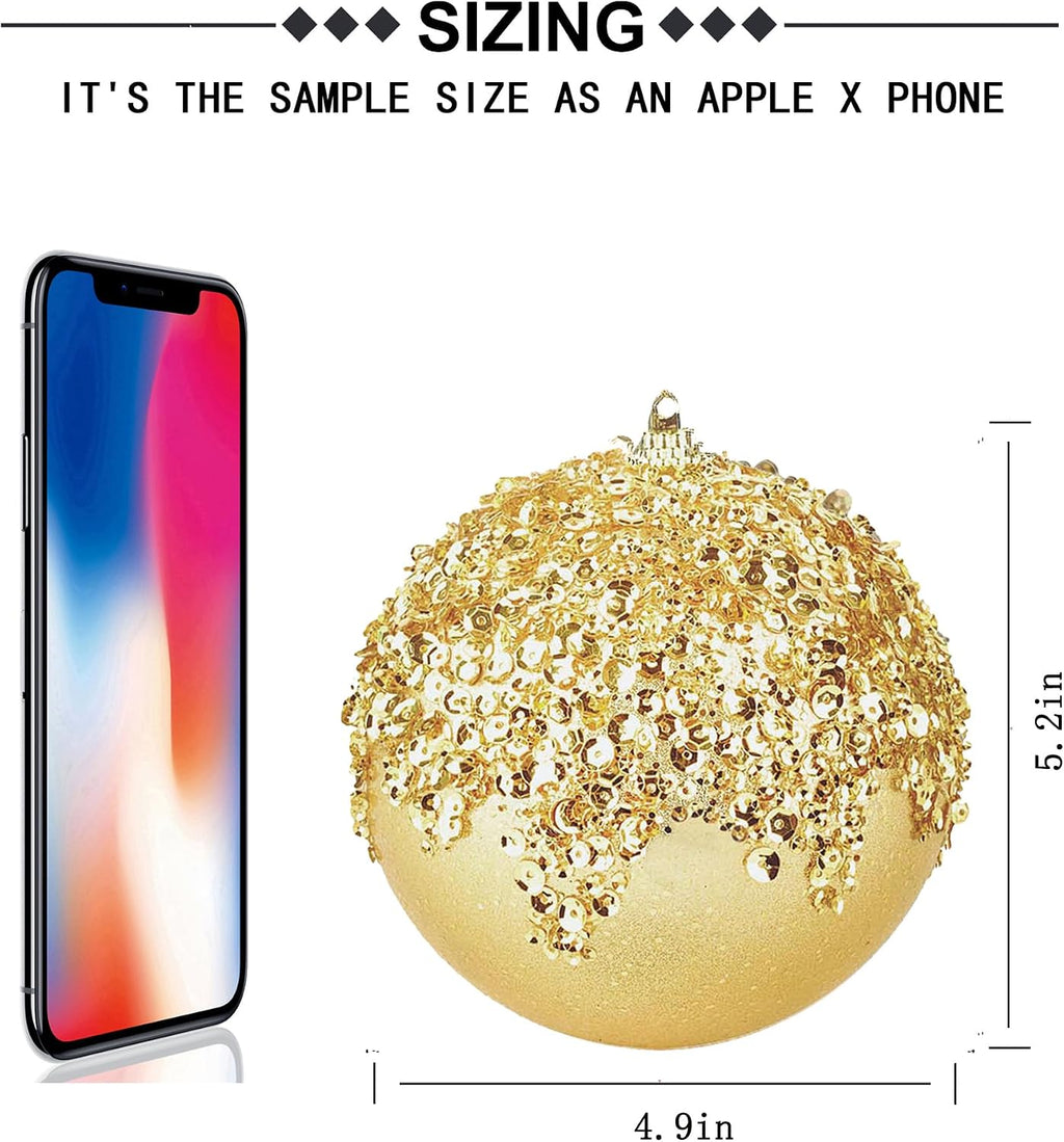 3Pcs Christmas Balls Ornaments -Shatterproof Christmas Ball for Xmas Tree Decorations Hanging,Wedding Party Holiday Decorations Gold Glitter Ball 4.75in x 3 Pack