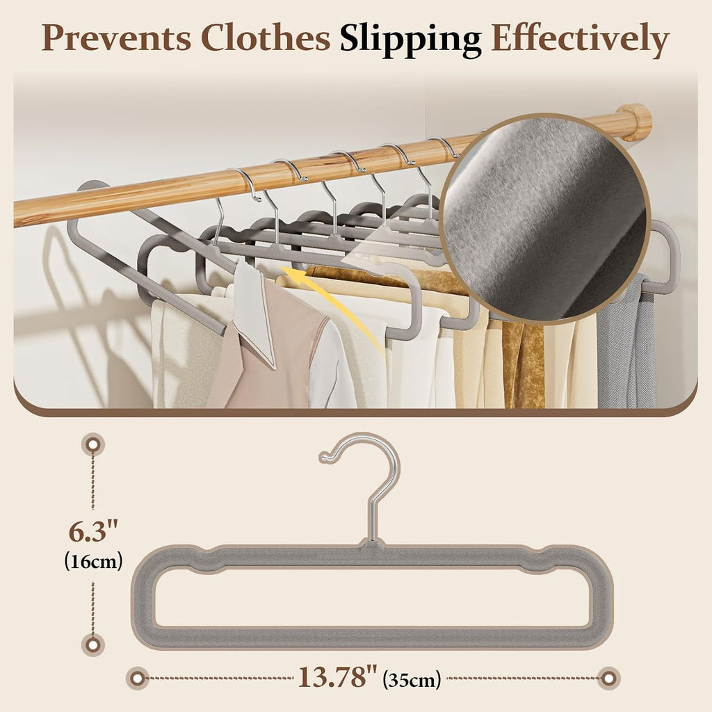 Velvet Felt Pants Hangers 30 Pack, with Cascading Hooks (Gray)