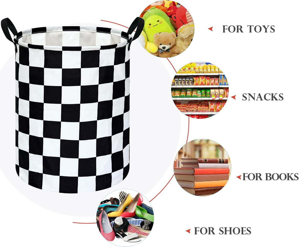 Racing Checkerboard Storage Basket for Boys Room, Foldable Laundry Hamper Organization Basket, Storage Bin, Toy Box,Gift Basket