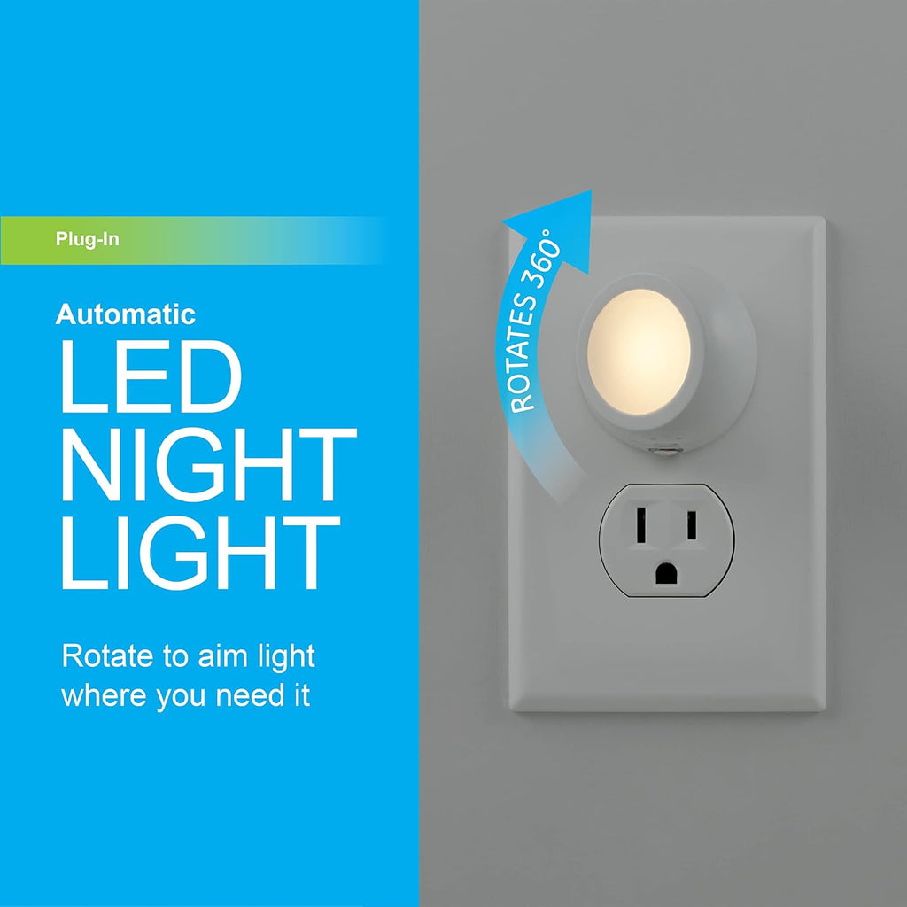 GE Plug in Night Light, Dusk to Dawn Sensor, 360-Degree Rotation, 2 Pack
