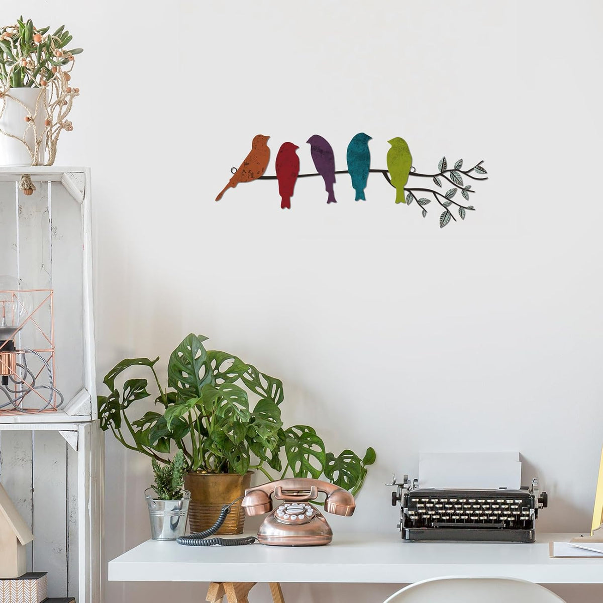 Ferraycle Metal Bird Wall Art, Birds on Branch Sculpture, Fresh Colors