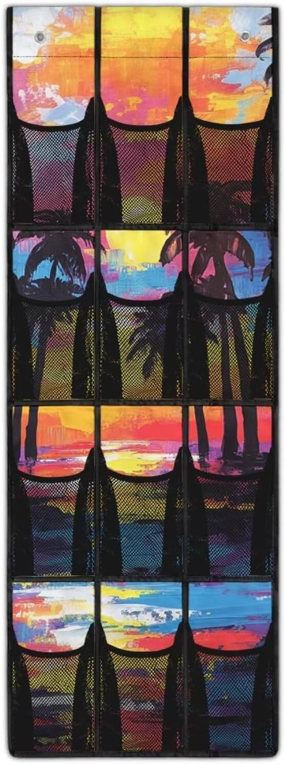 Colorful Sunset Over The Door Shoes Organizers,Behind Door Shoes Hang Holder Rack,Storage for Small Spaces