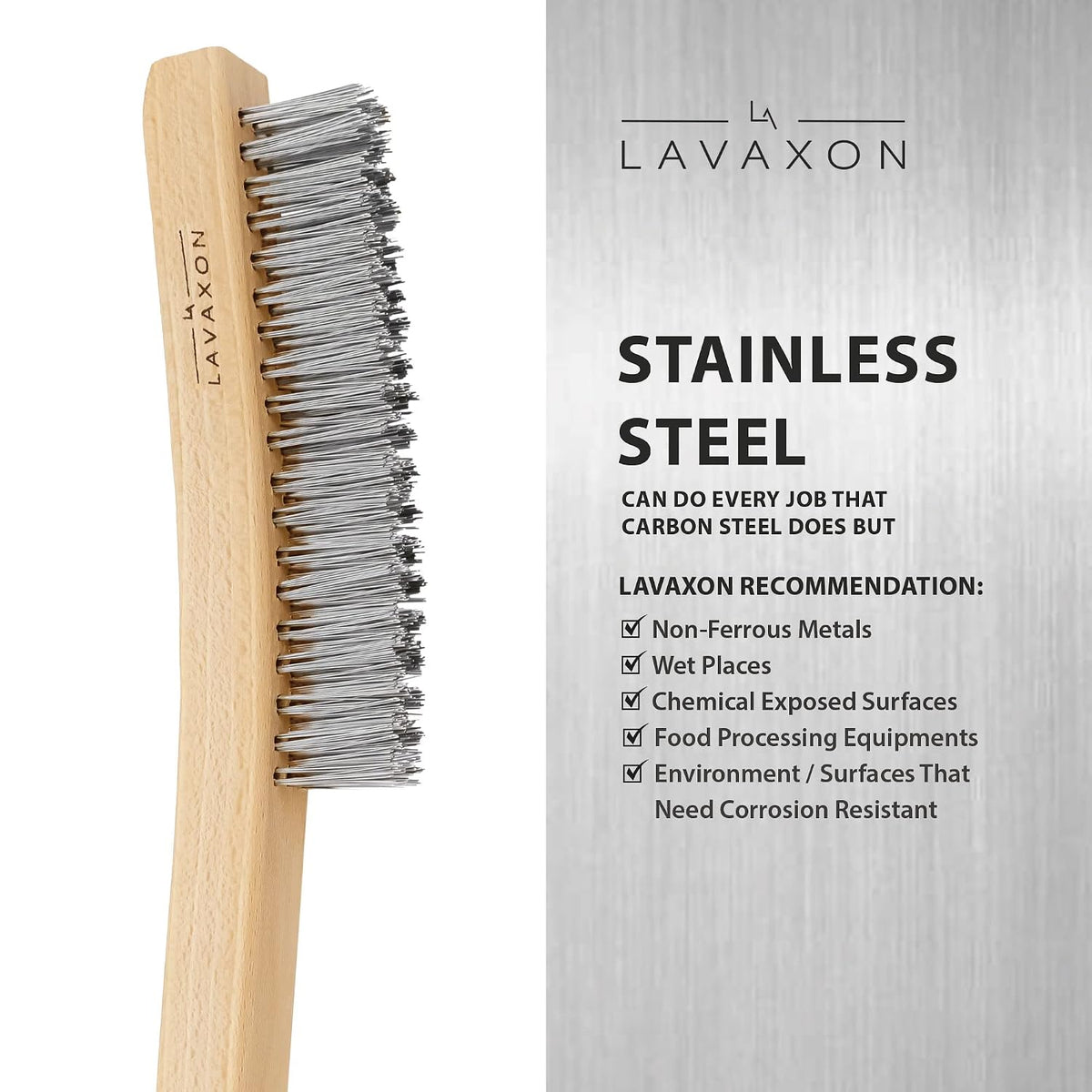 Lavaxon Wire Brush Set-Heavy Duty Stainless Steel Bristles with Wood Handle Grip for Rust, Wielding Slag, Dirt & Paint Scrubbing with Deep Cleaning – 14 Inches (Pack of 2)