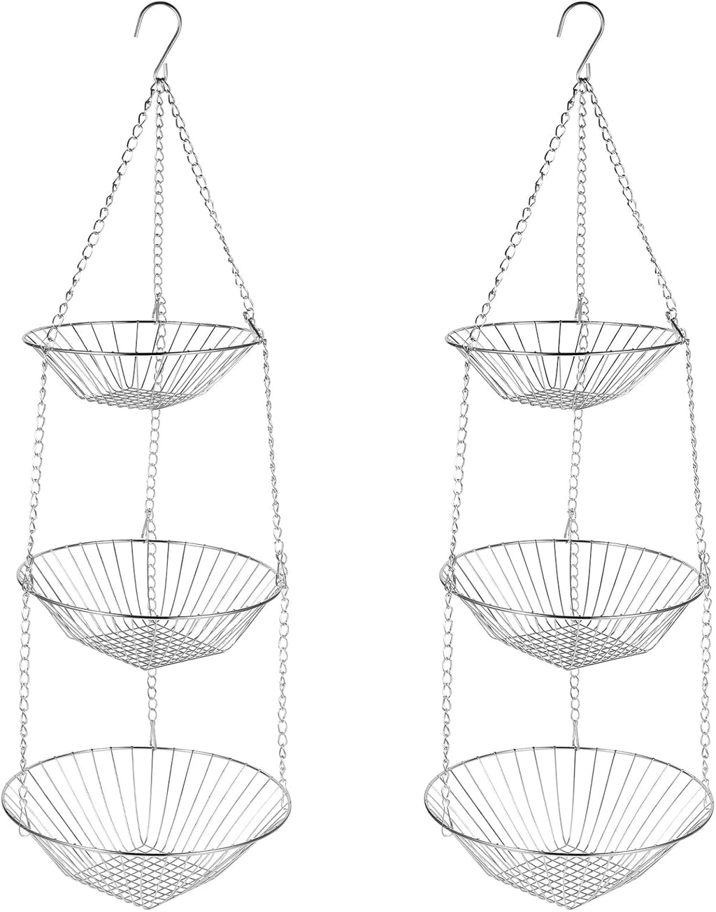 3-Tier Kitchen Wire Storage Basket Hanging Fruit Storage 2 Pack