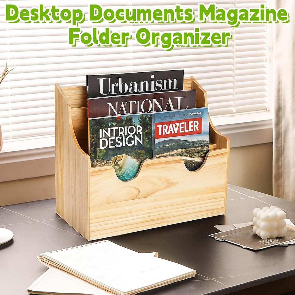 Wall Mounted Wood File Holder, 4 Tiers Magazine Organizer