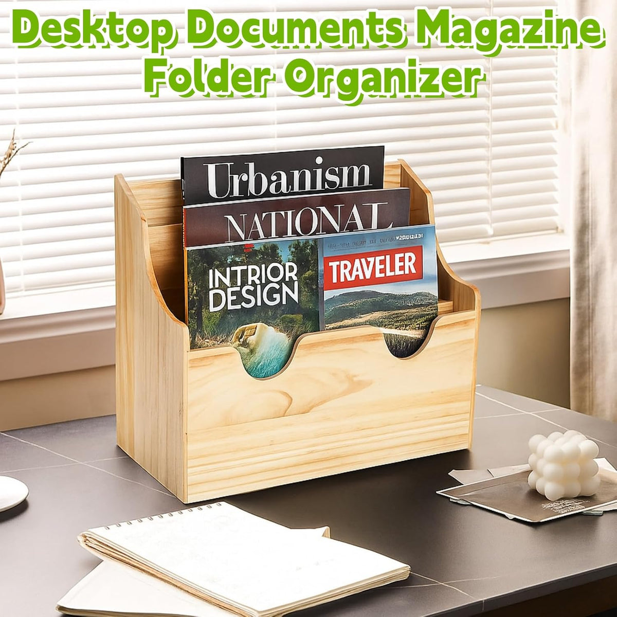 Wall Mounted Wood File Holder, 4 Tiers Magazine Organizer