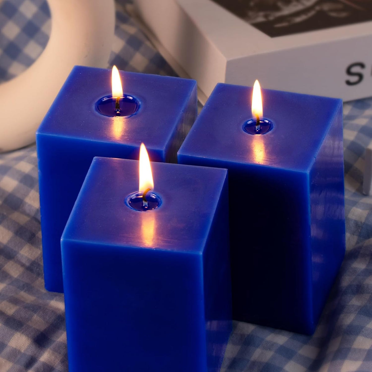 KONNI Pillar Candles Set of 3,2.8"X 4" Classic Blue Unscented Pillar