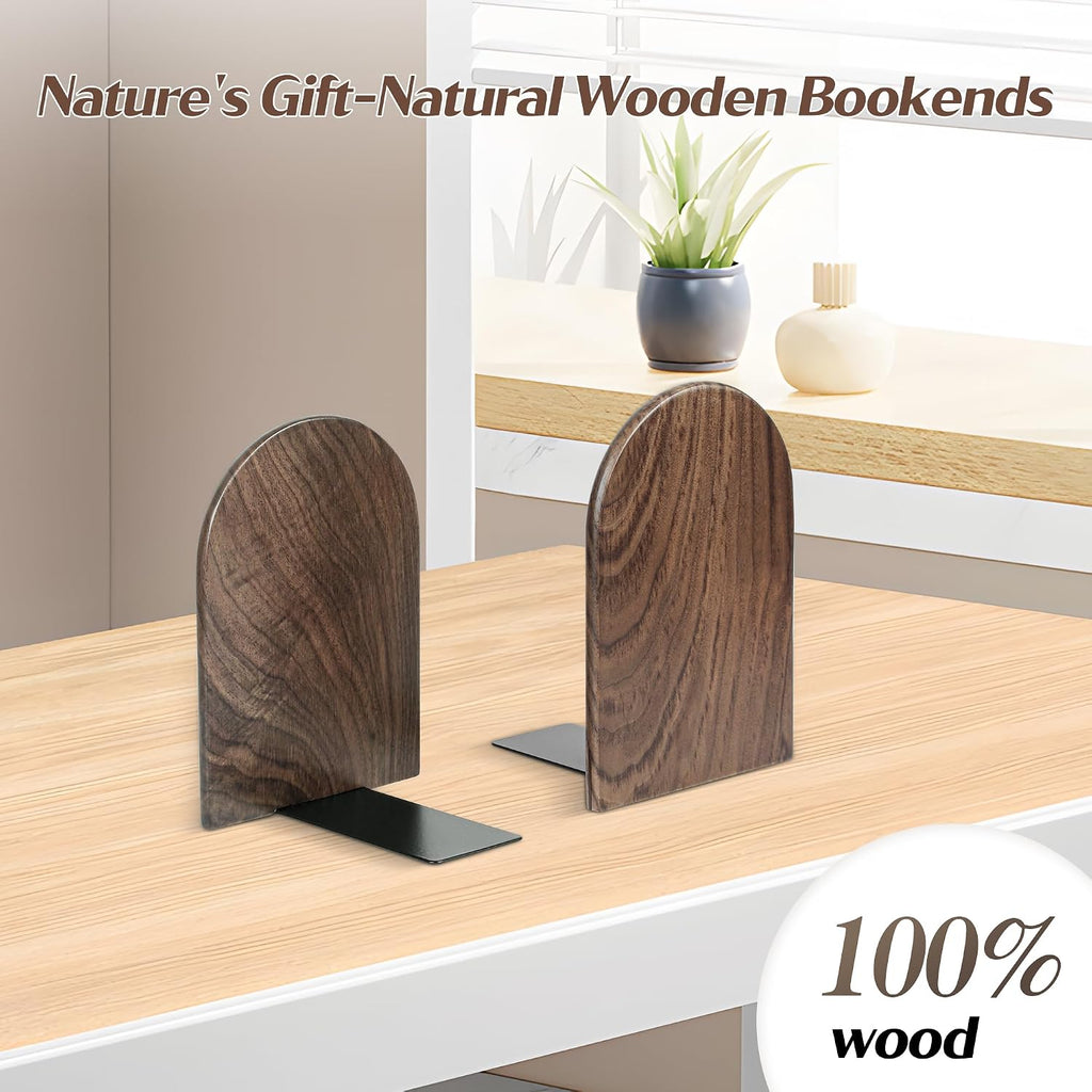 2 Wooden “L” Triangle Bookshelf Bookends, Extra Heavy Duty Wooden Bookends for Heavy Books, Creative Decorative, Non-Slip, Handmade Walnut (Black Walnut, Large)