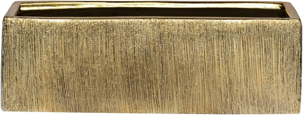 Royal Imports Ceramic Rectangle Vase for Centerpieces 4" Tall Etched, Gold