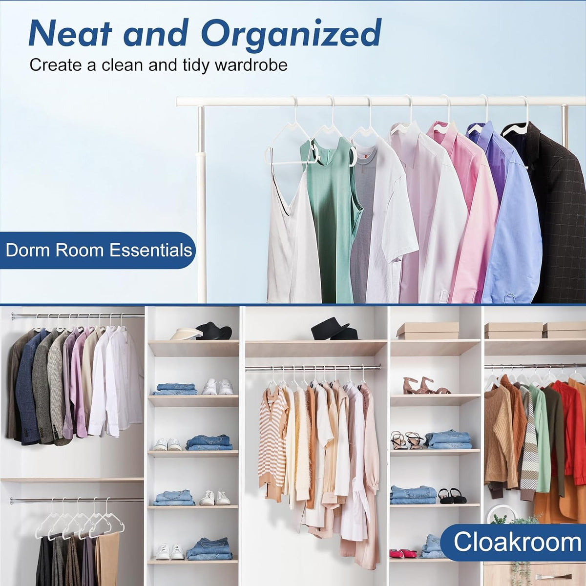 HOUSE DAY White Plastic Hangers 100 Pack, Slim with Non-Slip Extended Notch