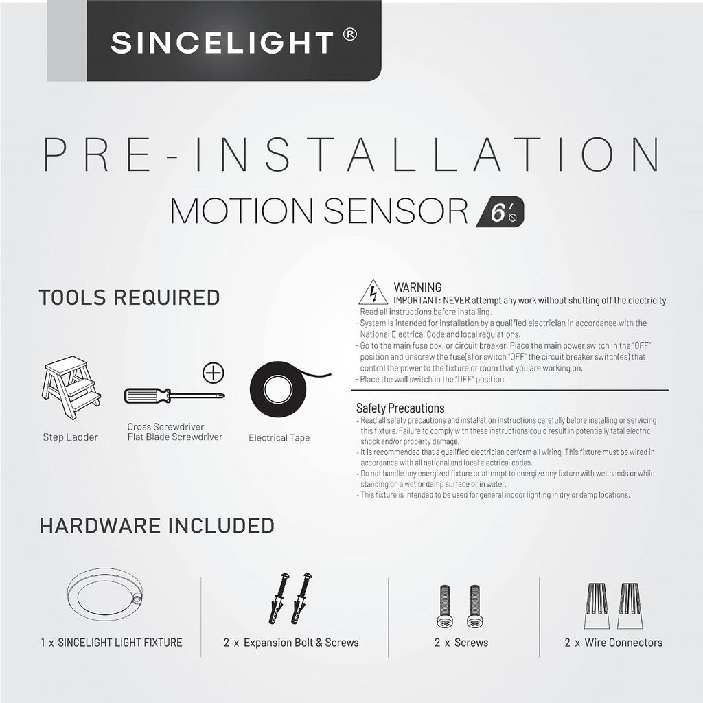 SINCELIGHT PIR Motion Sensor 7W LED Ceiling Light (Φ6''/146mm), Automatically ON/Off, Movement Activated, Cool White 6000K, Surface/Flush Mount for Closet,Cabinet,Hallway, Damp Use, Pack of 1