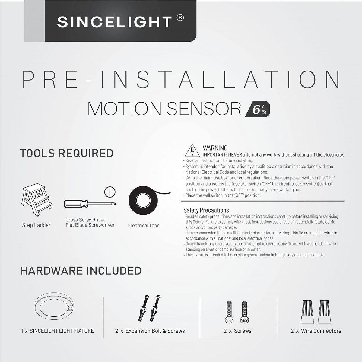 SINCELIGHT PIR Motion Sensor 7W LED Ceiling Light (Φ6''/146mm), Automatically ON/Off, Movement Activated, Cool White 6000K, Surface/Flush Mount for Closet,Cabinet,Hallway, Damp Use, Pack of 1