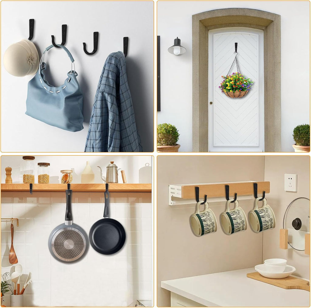12 Pcs Metal Wall Hooks, Coat Hook, Hooks for Hanging，Suitable for Towels, Hats, Jackets, Backpacks, Keys, Coffee Mugs (Black)