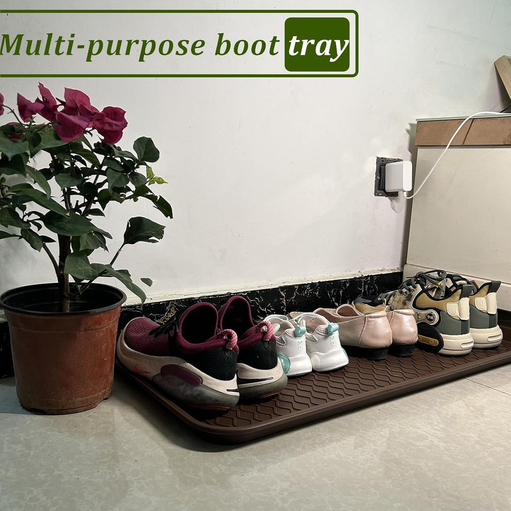 Large Multifunctional Boot Tray 2 Pack Boot Mat Washable Indoor or Outdoor Tray Mat for Shoes Boots Plants Pots Paint Tins Pet Bowls Car Storage, 30 x 15 x 1.2 Inches (Brown)