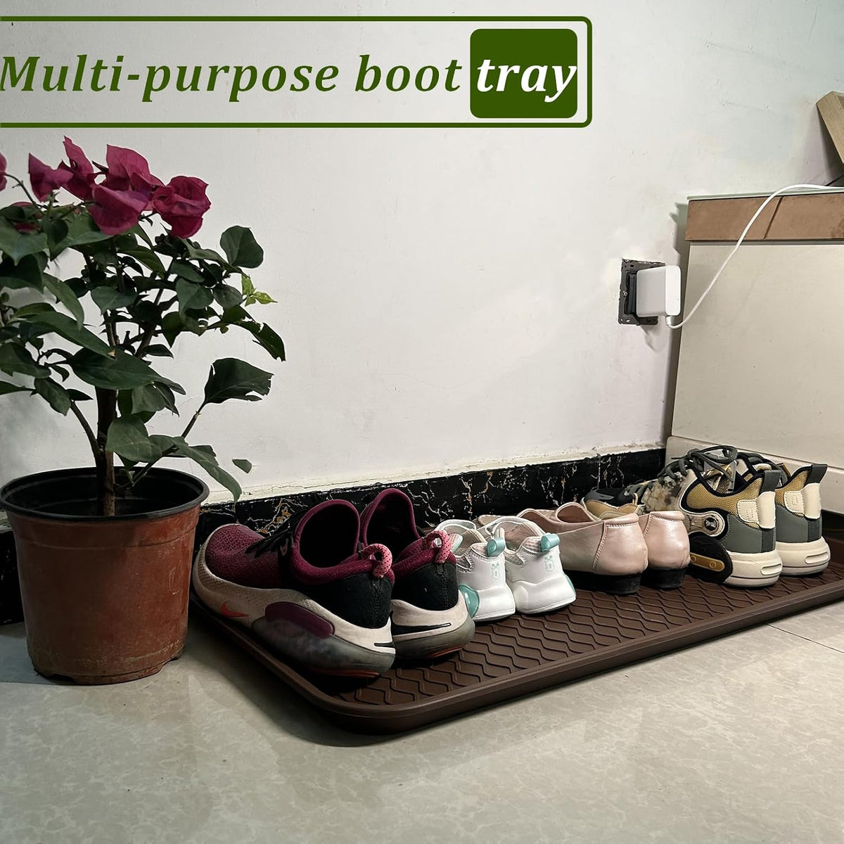 Large Multifunctional Boot Tray 2 Pack Boot Mat Washable Indoor or Outdoor Tray Mat for Shoes Boots Plants Pots Paint Tins Pet Bowls Car Storage, 30 x 15 x 1.2 Inches (Brown)