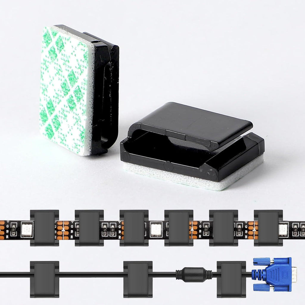 PETKNOWS 80 PCS Light Strip Mounting Clips Black Self Adhesive Led Light Fasteners Mounting Holder Cable Clamp Organizer for 10mm Light Strip (10 mm)