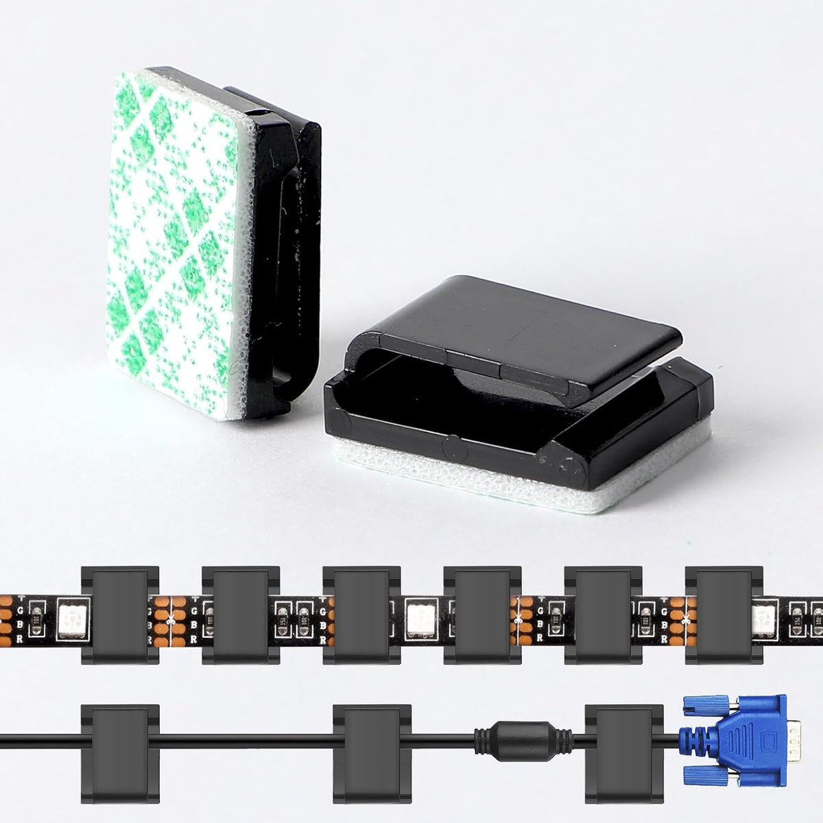PETKNOWS 80 PCS Light Strip Mounting Clips Black Self Adhesive Led Light Fasteners Mounting Holder Cable Clamp Organizer for 10mm Light Strip (10 mm)