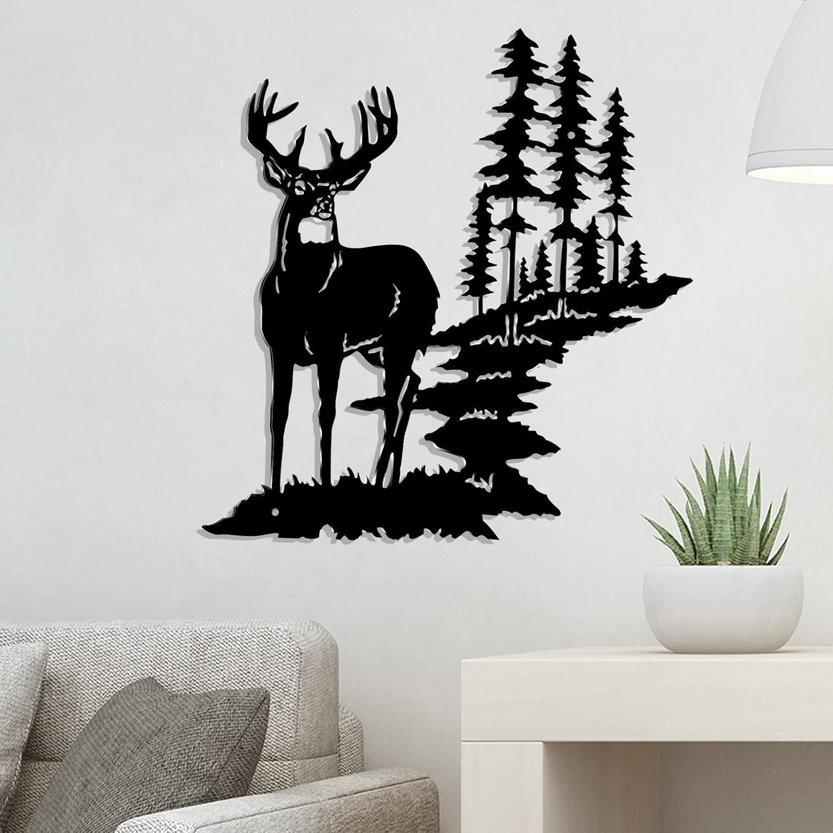 Moxweyeni Metal Deer Wall Art Forest Trees Rustic Hunting,Black