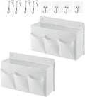 2-Pack Hanging Storage Baskets - Wall Organizer with 3 Pockets for Home/Dorm/Closet/Door, Multi-Purpose Space Saver for Office/Bathroom/Nursery - Foldable Fabric Organizer (White)