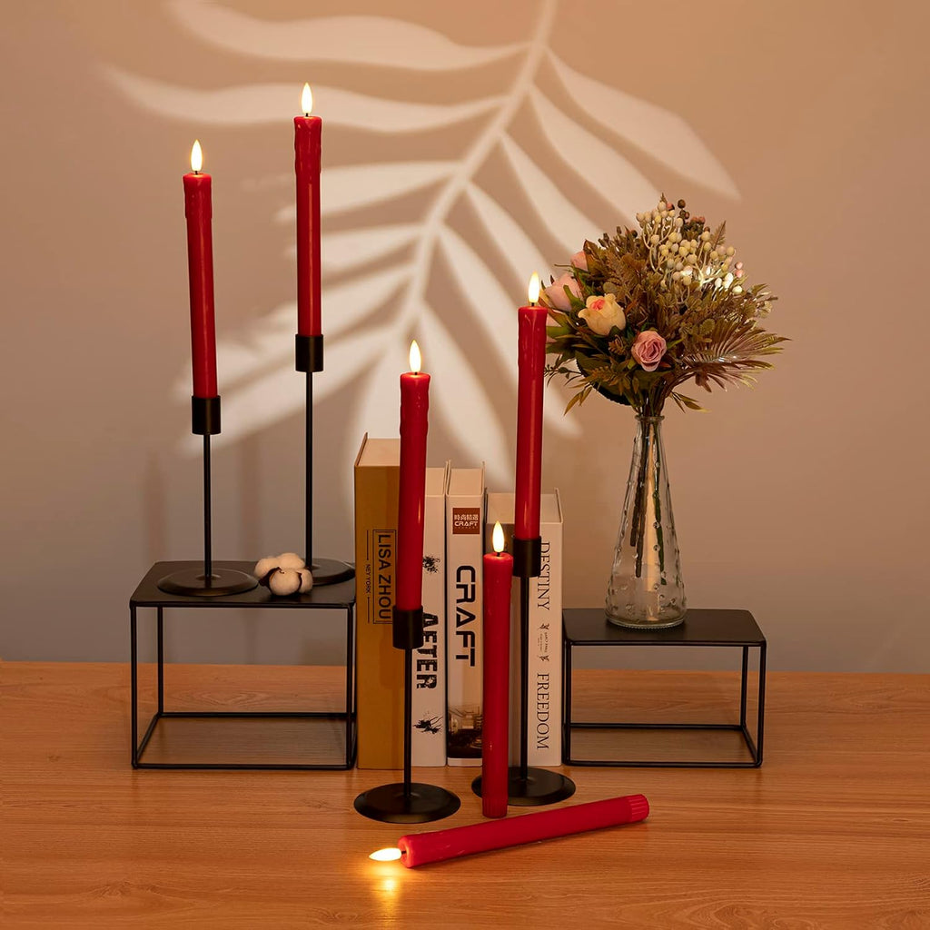 JOIONE Red Flameless Taper Candles with Remote, 6 Pack Dripping Wax