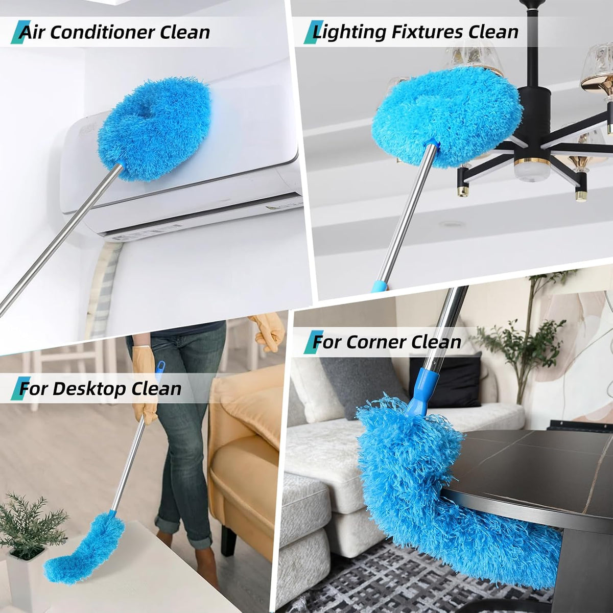 DRQ Ceiling Fan Cleaner Duster with 13-48 in Extension Pole, Blue, 2 Pack