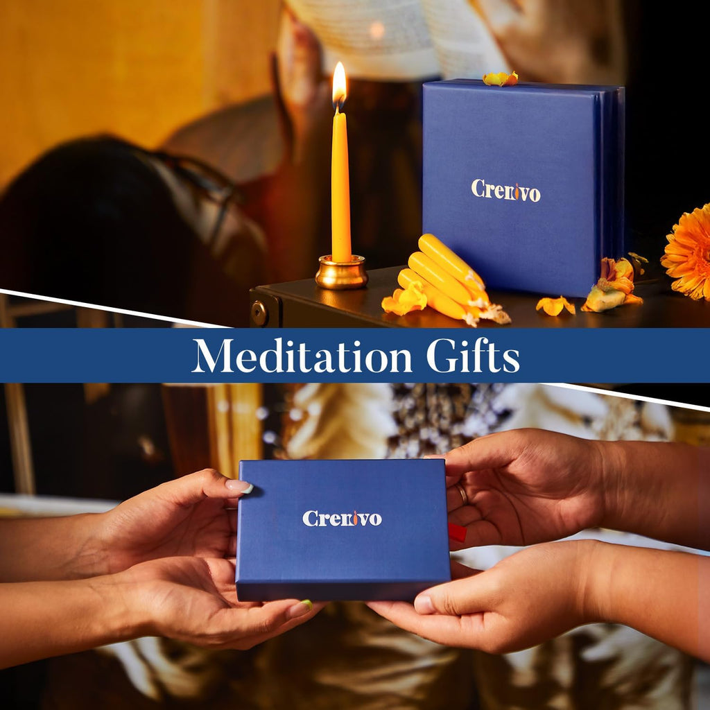 Crenovo 20 Minute Beeswax Meditation Candles with Brass Holder, 60 Pack