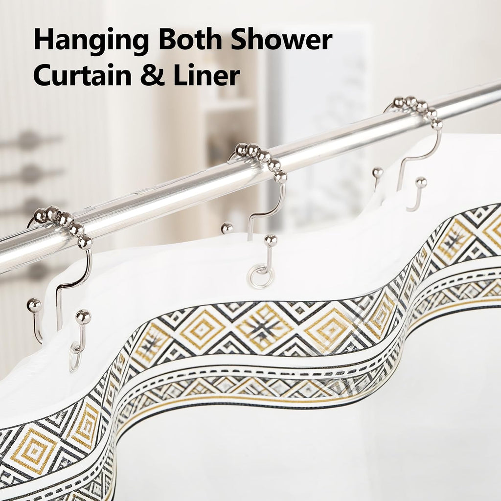 Resze 12 Pcs Shower Curtain Hooks,Metal Double Shower Curtain Rings, Nickel
