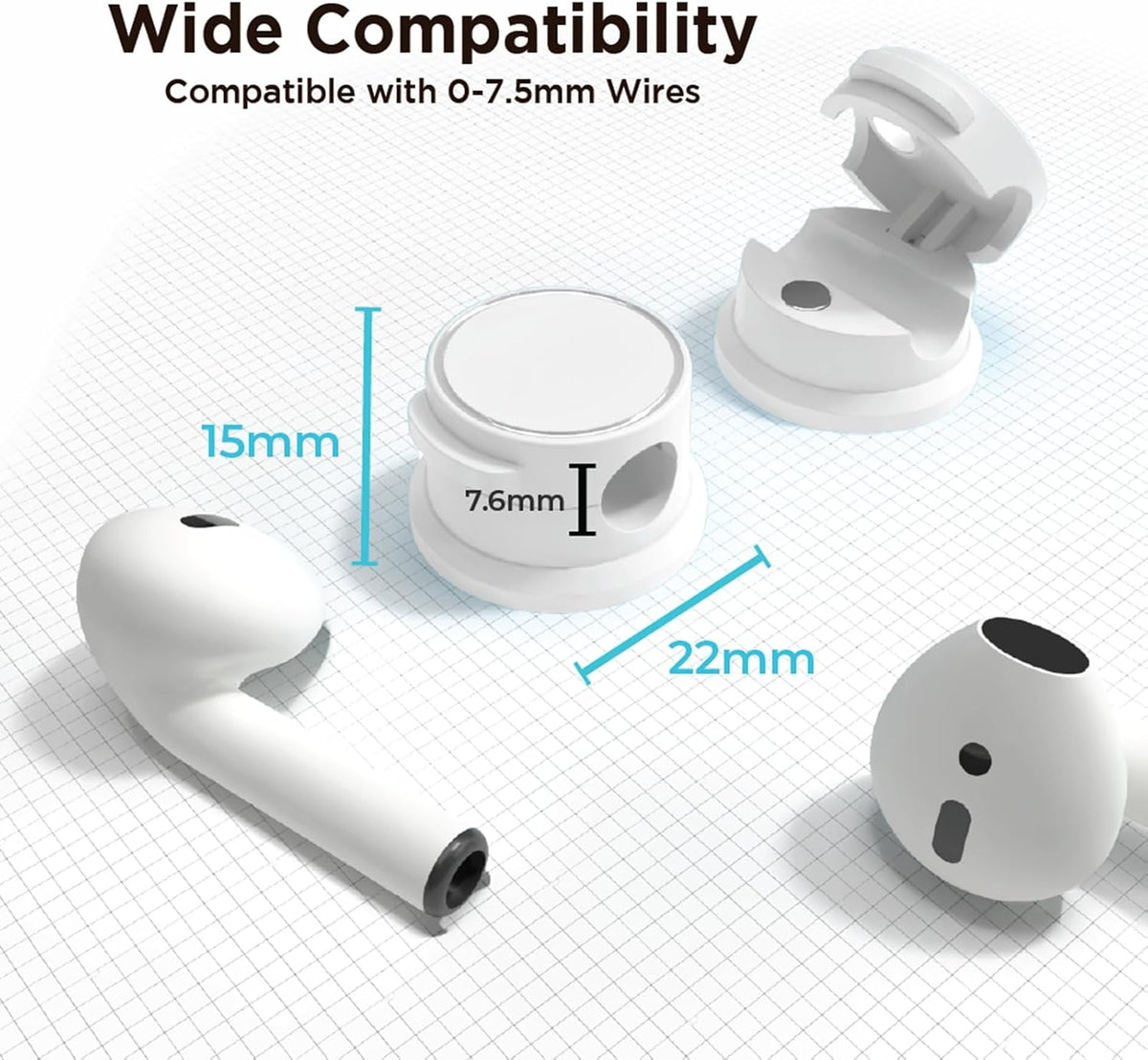 Travel Depot Cable Management Magnetic Snap Organizer, White, 6-Pack, White
