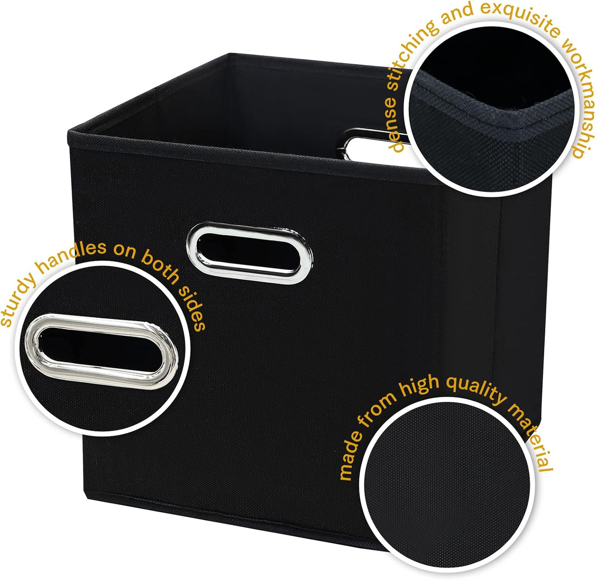 11 Inch Foldable Storage Bins ,Black Fabric Cubes Organizer Baskets with Handle for Closet or Collapsible Box, 11x11x11 Set of 2 (Black )