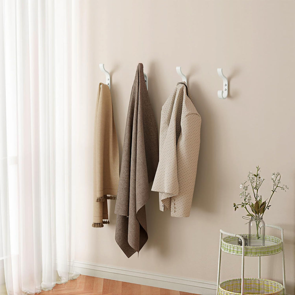 Coat Hooks Wall Mount,Heavy Duty Wall Hooks for Backpack,Towel,White 4 Pack